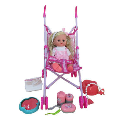 Talking toy doll with pram and accessories