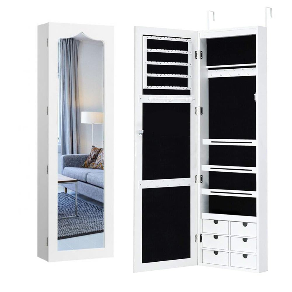 Wall mirror jewelry holder with lighting