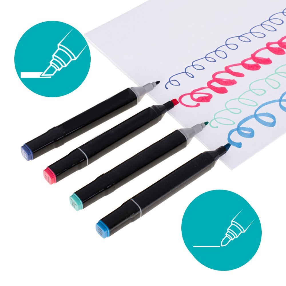 Set de markere pe bază de alcool, cu două capete, cu husă de transport