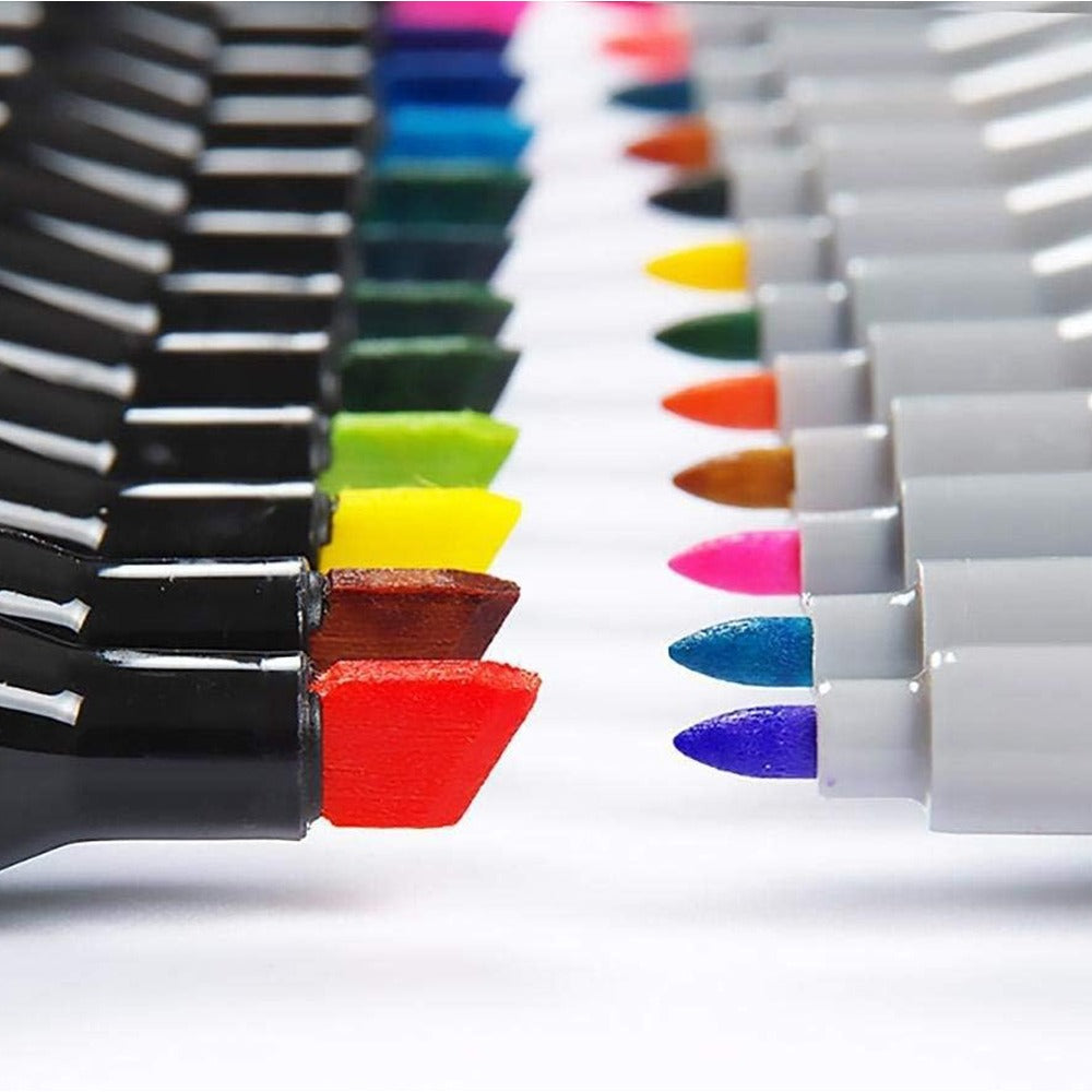 Set de markere pe bază de alcool, cu două capete, cu husă de transport