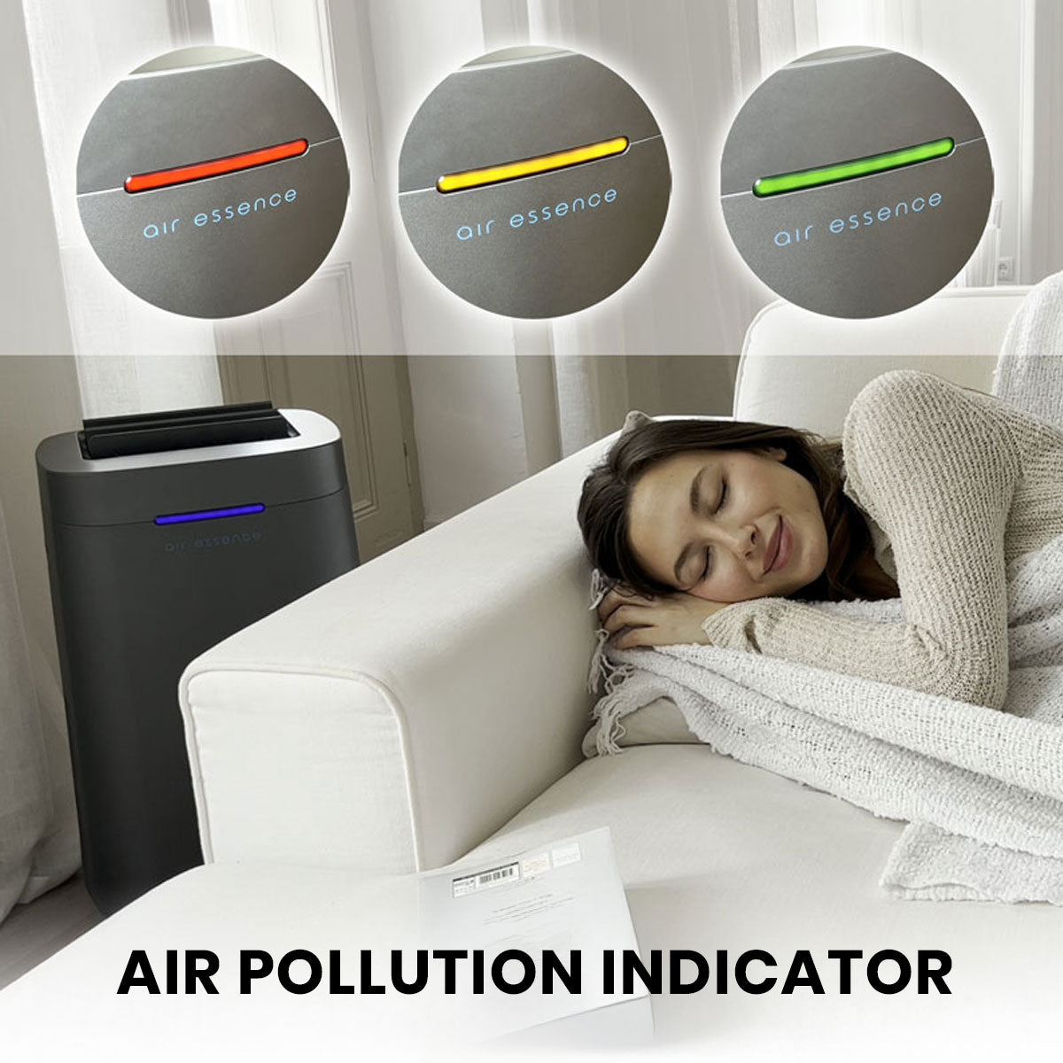 Air Essence™ Eco Plasma LCD ESP Graphene Air Purifier, 60m² Coverage, Non-consumable Graphene ESP Filter, UVC Sterilizer, Grey