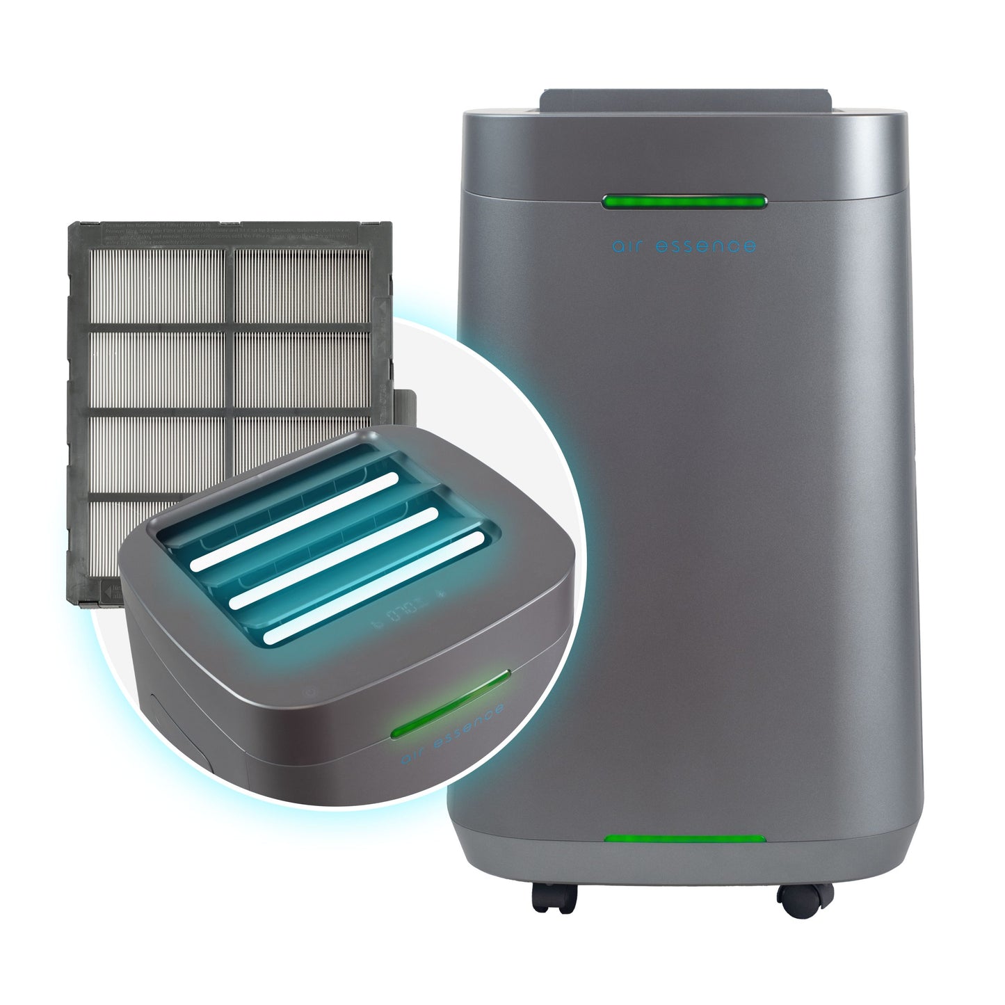 Air Essence™ Eco Plasma LCD ESP Graphene Air Purifier, 60m² Coverage, Non-consumable Graphene ESP Filter, UVC Sterilizer, Grey